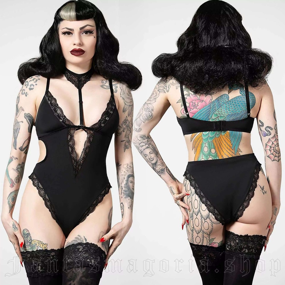Killstar lorelei black bodysuit goth pinup alternative lace lingerie